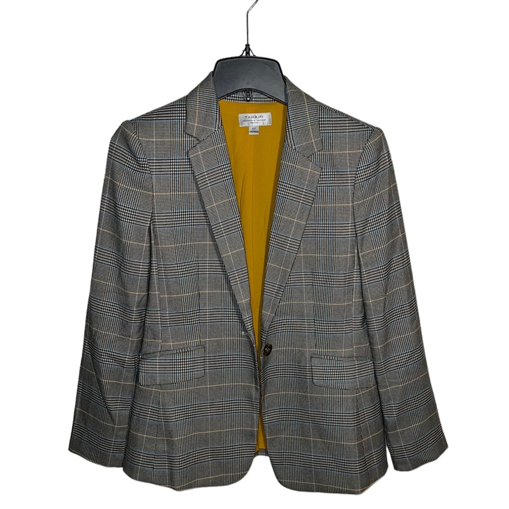 Tahari ASL Women’s Plaid Jacket Gray size 4 Petite